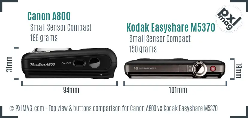 Canon A800 vs Kodak Easyshare M5370 top view buttons comparison Canon A800 vs Kodak Easyshare M5370 top view buttons comparison