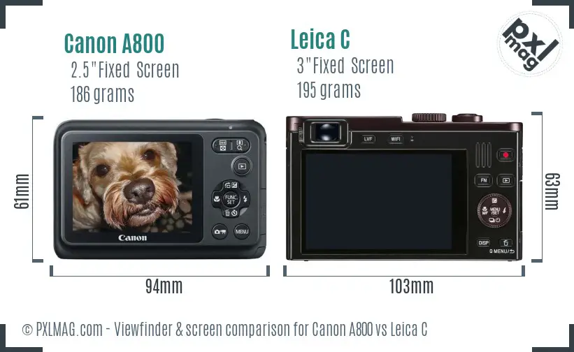 Canon A800 vs Leica C Screen and Viewfinder comparison