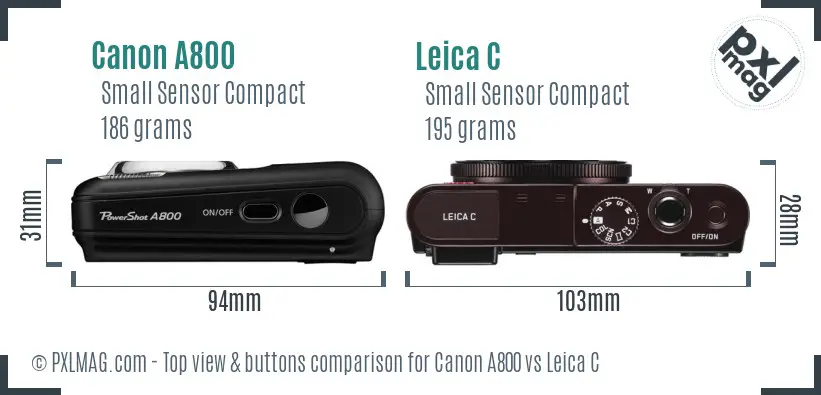 Canon A800 vs Leica C top view buttons comparison