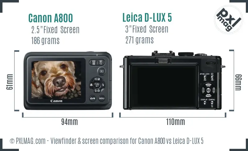 Canon A800 vs Leica D-LUX 5 Screen and Viewfinder comparison Canon A800 vs Leica D-LUX 5 Screen and Viewfinder comparison