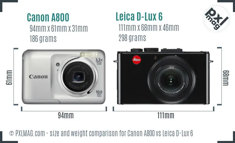 Canon A800 vs Leica D-Lux 6 size comparison