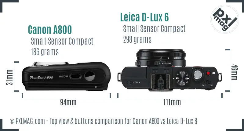 Canon A800 vs Leica D-Lux 6 top view buttons comparison