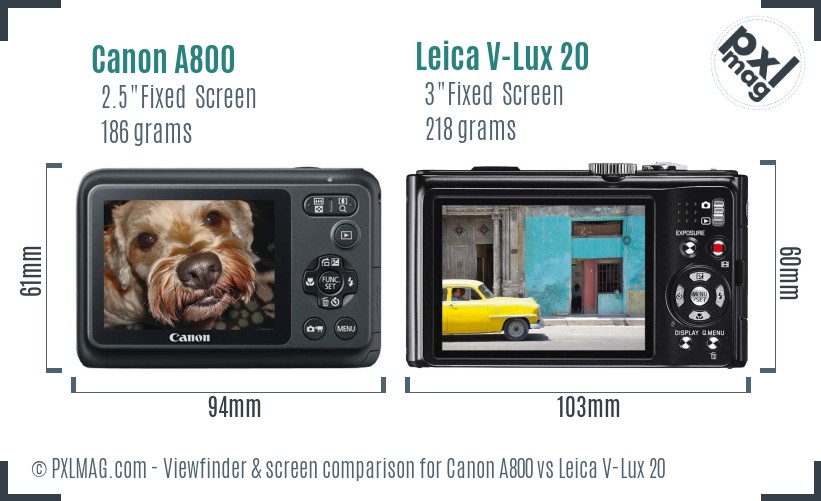 Canon A800 vs Leica V-Lux 20 Screen and Viewfinder comparison