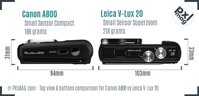 Canon A800 vs Leica V-Lux 20 top view buttons comparison