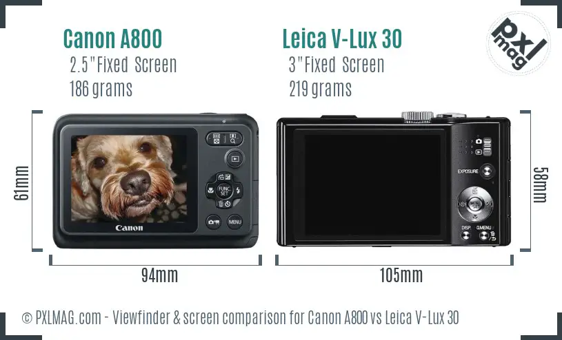 Canon A800 vs Leica V-Lux 30 Screen and Viewfinder comparison