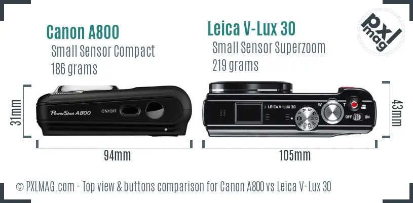 Canon A800 vs Leica V-Lux 30 top view buttons comparison