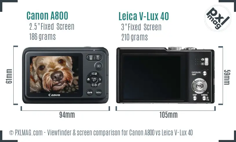 Canon A800 vs Leica V-Lux 40 Screen and Viewfinder comparison
