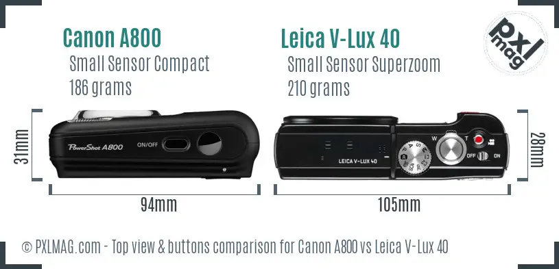 Canon A800 vs Leica V-Lux 40 top view buttons comparison