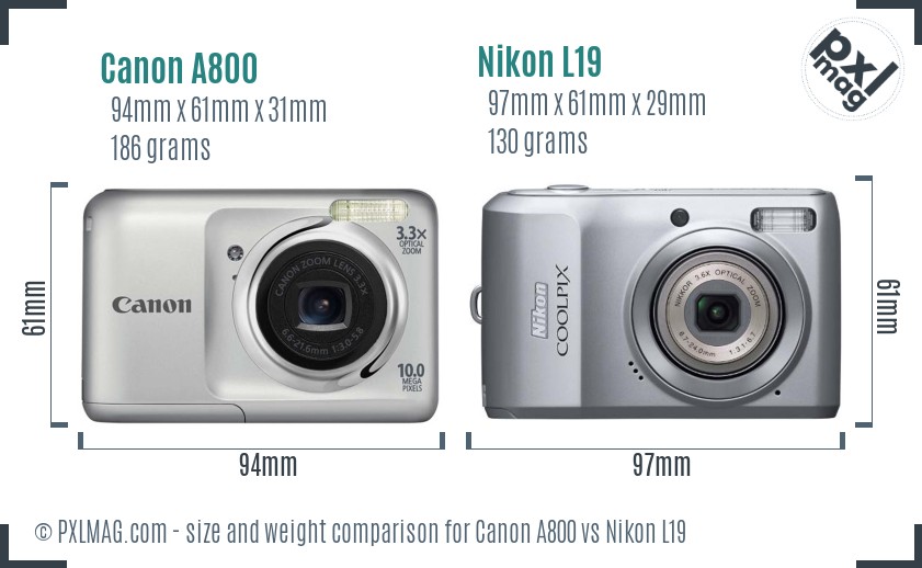 Canon A800 vs Nikon L19 size comparison Canon A800 vs Nikon L19 size comparison
