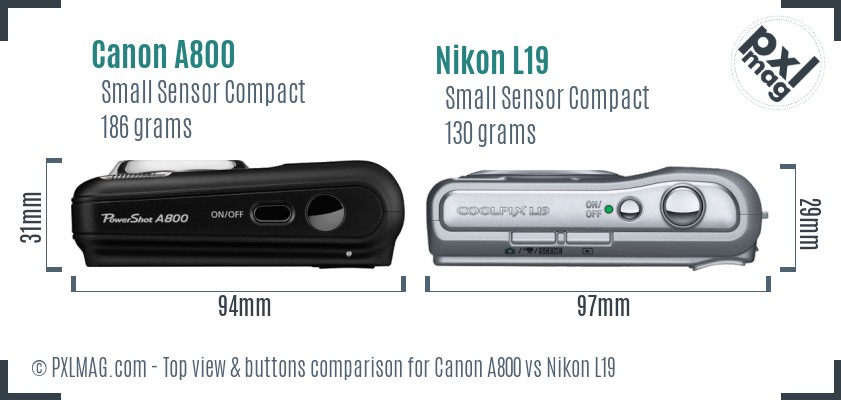 Canon A800 vs Nikon L19 top view buttons comparison