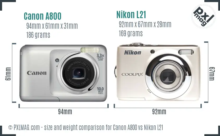 Canon A800 vs Nikon L21 size comparison