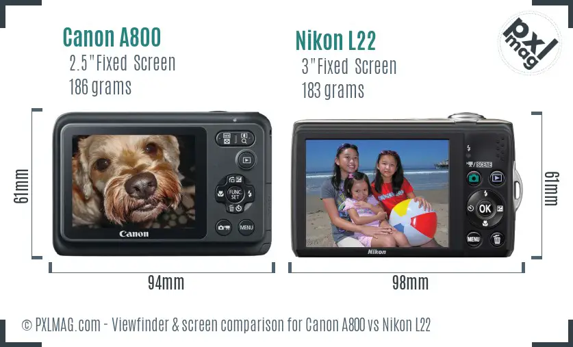 Canon A800 vs Nikon L22 Screen and Viewfinder comparison Canon A800 vs Nikon L22 Screen and Viewfinder comparison