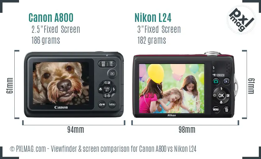 Canon A800 vs Nikon L24 Screen and Viewfinder comparison