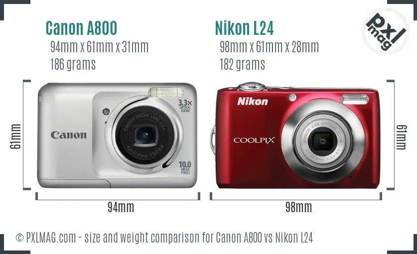 Canon A800 vs Nikon L24 size comparison Canon A800 vs Nikon L24 size comparison