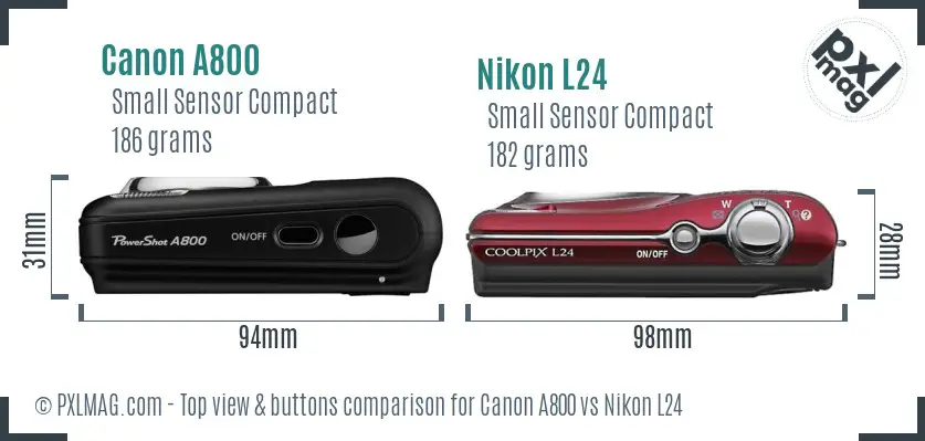 Canon A800 vs Nikon L24 top view buttons comparison