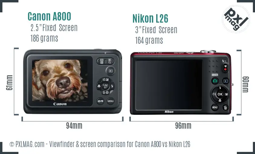 Canon A800 vs Nikon L26 Screen and Viewfinder comparison