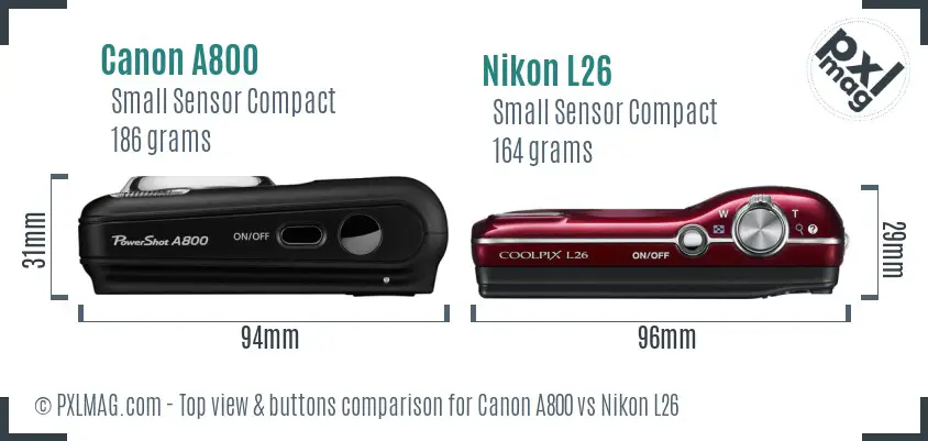 Canon A800 vs Nikon L26 top view buttons comparison