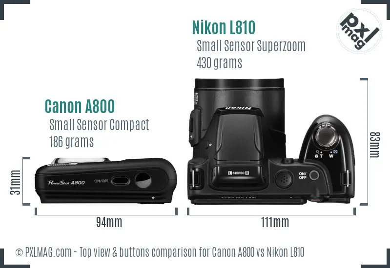 Canon A800 vs Nikon L810 top view buttons comparison Canon A800 vs Nikon L810 top view buttons comparison