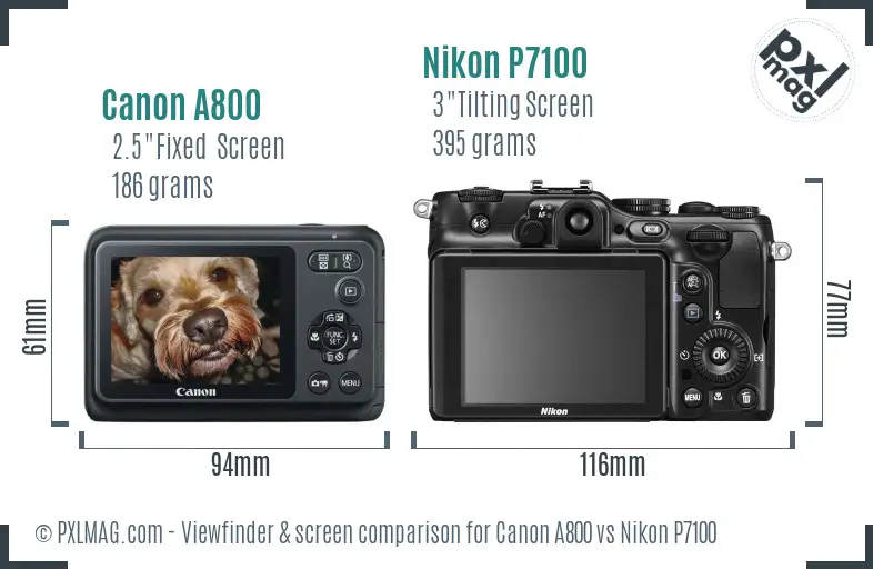 Canon A800 vs Nikon P7100 Screen and Viewfinder comparison