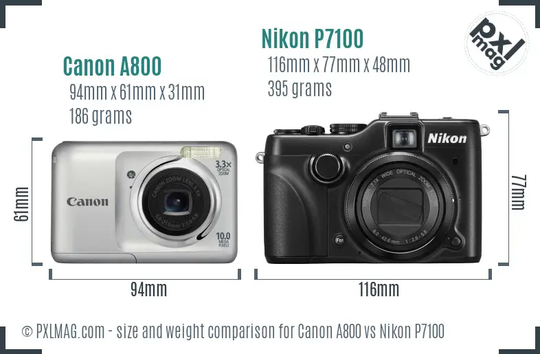 Canon A800 vs Nikon P7100 size comparison
