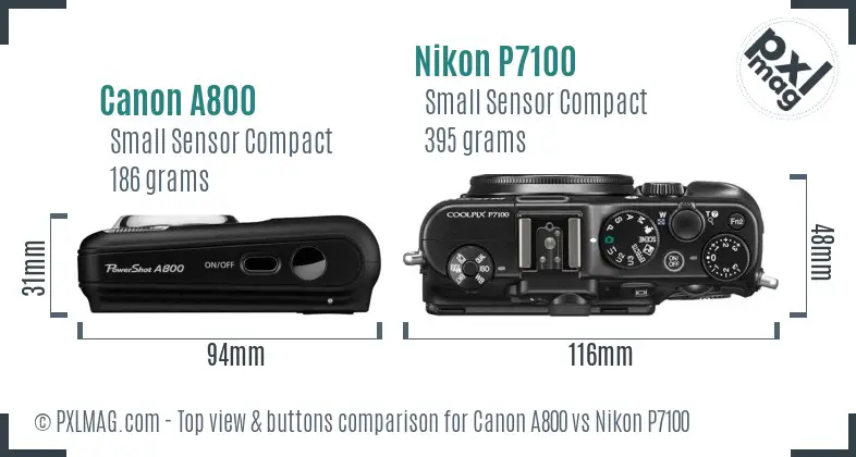 Canon A800 vs Nikon P7100 top view buttons comparison