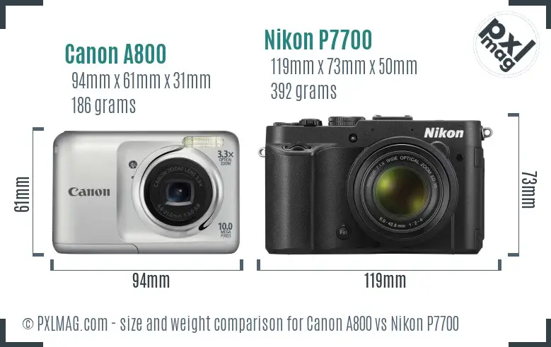 Canon A800 vs Nikon P7700 size comparison