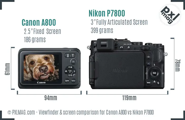 Canon A800 vs Nikon P7800 Screen and Viewfinder comparison