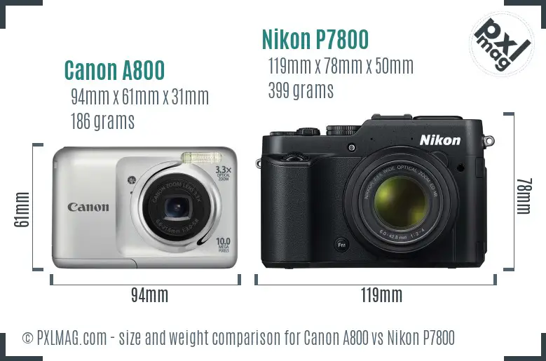 Canon A800 vs Nikon P7800 size comparison