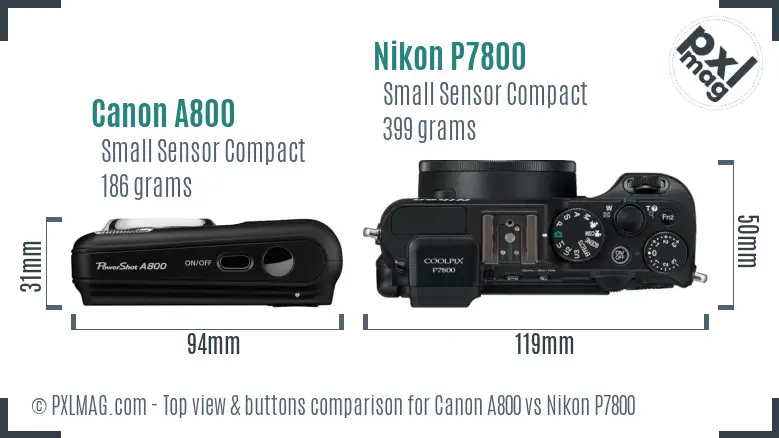 Canon A800 vs Nikon P7800 top view buttons comparison
