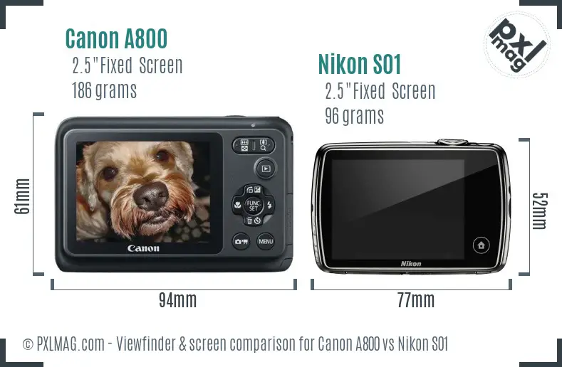 Canon A800 vs Nikon S01 Screen and Viewfinder comparison
