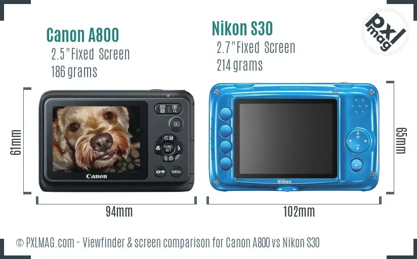 Canon A800 vs Nikon S30 Screen and Viewfinder comparison