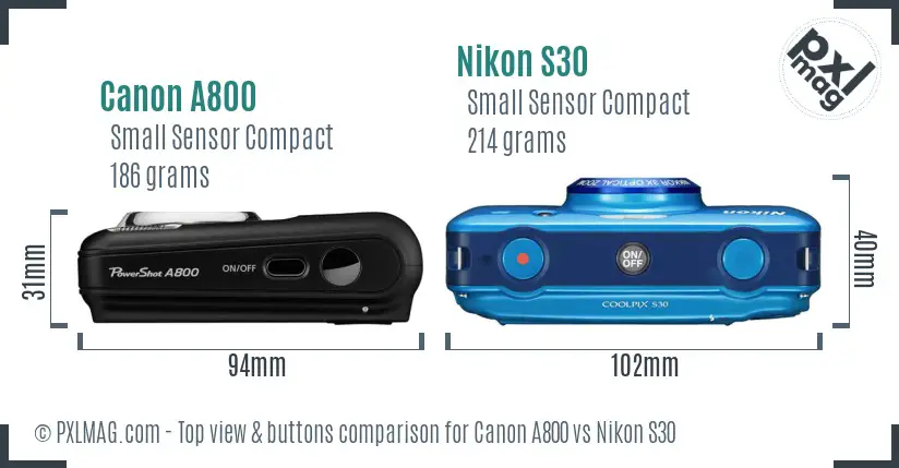 Canon A800 vs Nikon S30 top view buttons comparison