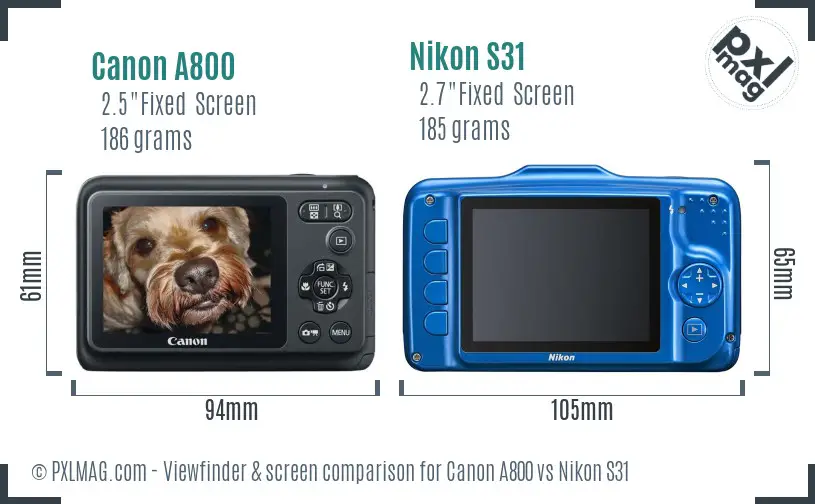 Canon A800 vs Nikon S31 Screen and Viewfinder comparison