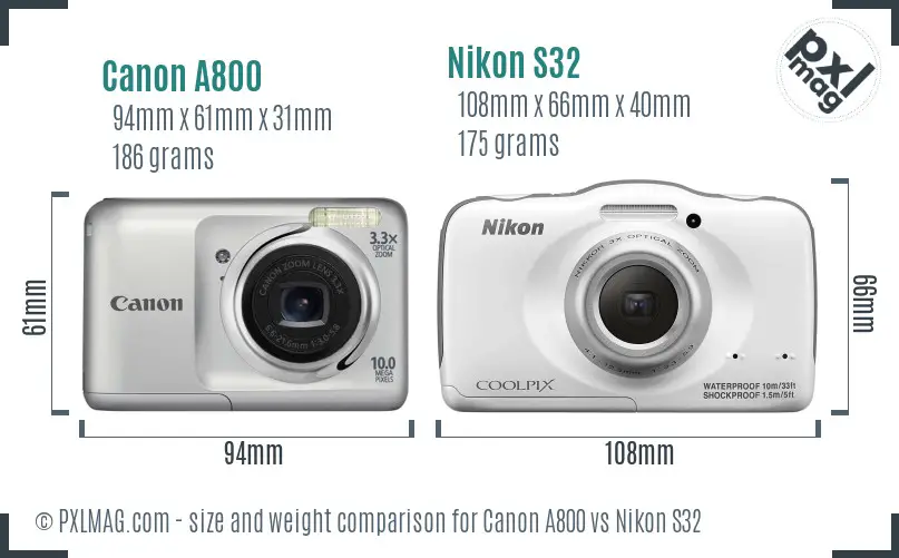 Canon A800 vs Nikon S32 size comparison Canon A800 vs Nikon S32 size comparison