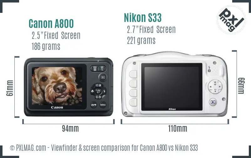 Canon A800 vs Nikon S33 Screen and Viewfinder comparison Canon A800 vs Nikon S33 Screen and Viewfinder comparison
