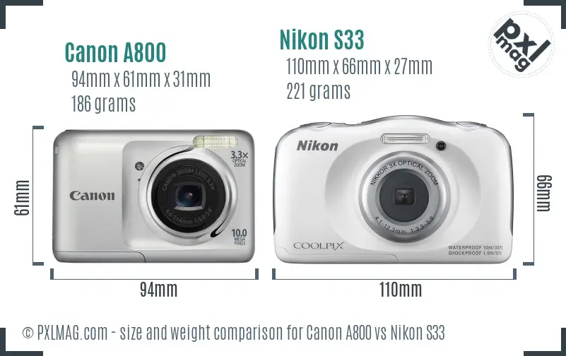 Canon A800 vs Nikon S33 size comparison Canon A800 vs Nikon S33 size comparison