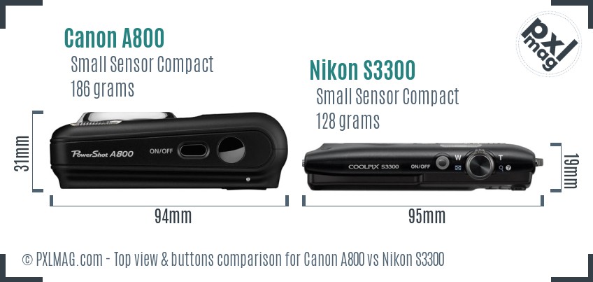 Canon A800 vs Nikon S3300 top view buttons comparison
