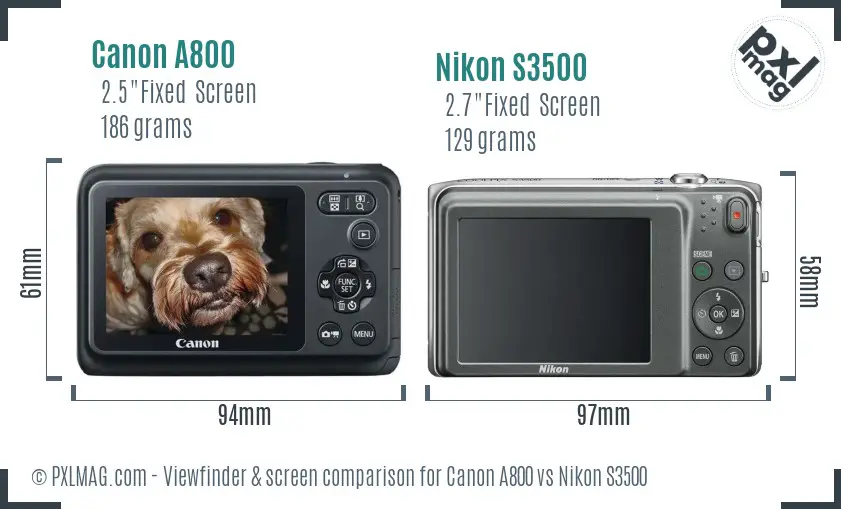 Canon A800 vs Nikon S3500 Screen and Viewfinder comparison