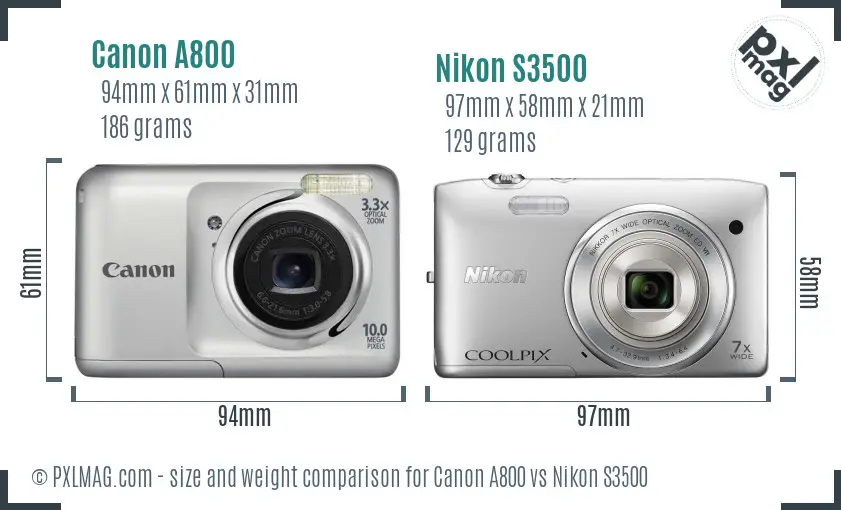 Canon A800 vs Nikon S3500 size comparison