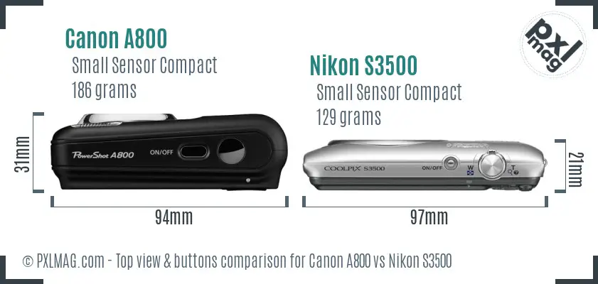 Canon A800 vs Nikon S3500 top view buttons comparison