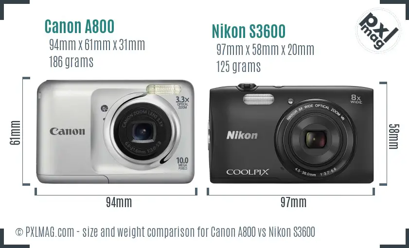 Canon A800 vs Nikon S3600 size comparison