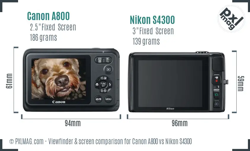Canon A800 vs Nikon S4300 Screen and Viewfinder comparison