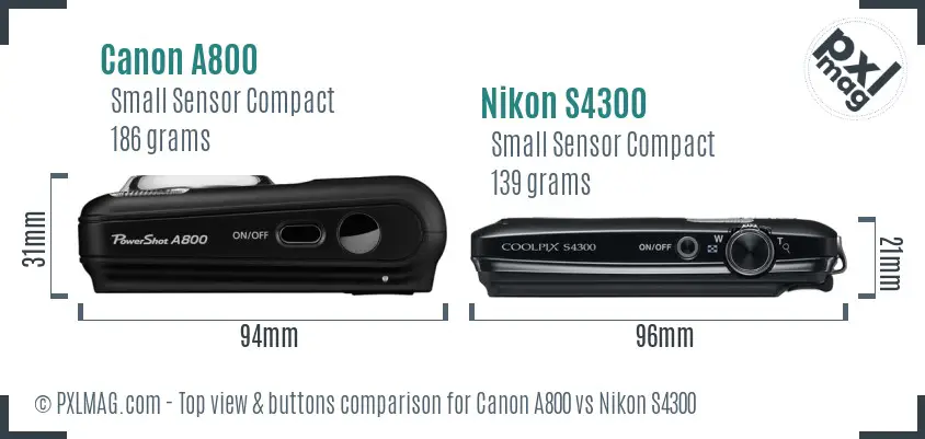 Canon A800 vs Nikon S4300 top view buttons comparison