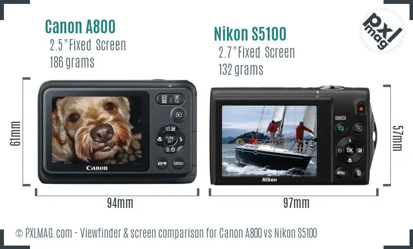 Canon A800 vs Nikon S5100 Screen and Viewfinder comparison