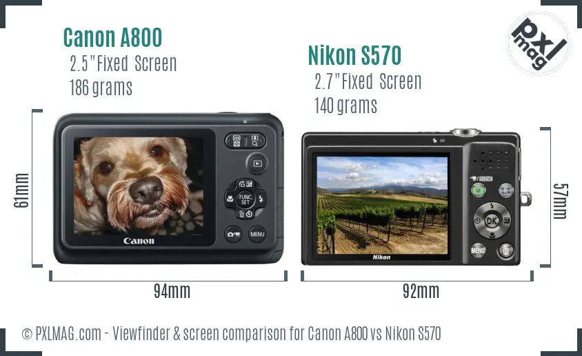 Canon A800 vs Nikon S570 Screen and Viewfinder comparison Canon A800 vs Nikon S570 Screen and Viewfinder comparison
