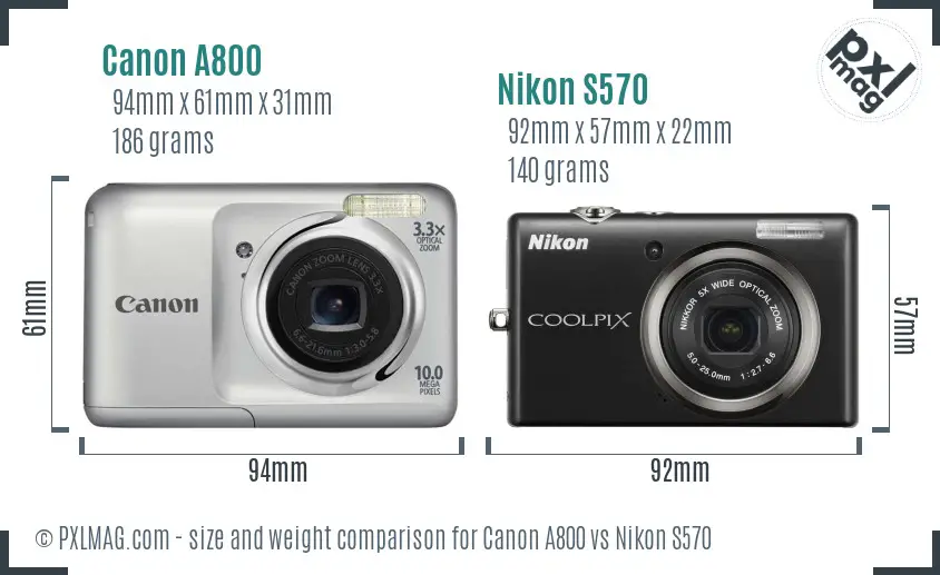 Canon A800 vs Nikon S570 size comparison Canon A800 vs Nikon S570 size comparison