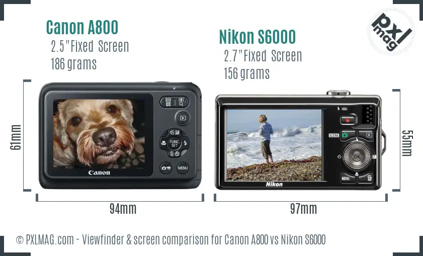Canon A800 vs Nikon S6000 Screen and Viewfinder comparison