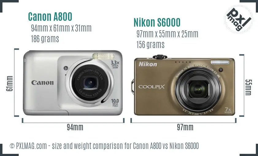 Canon A800 vs Nikon S6000 size comparison