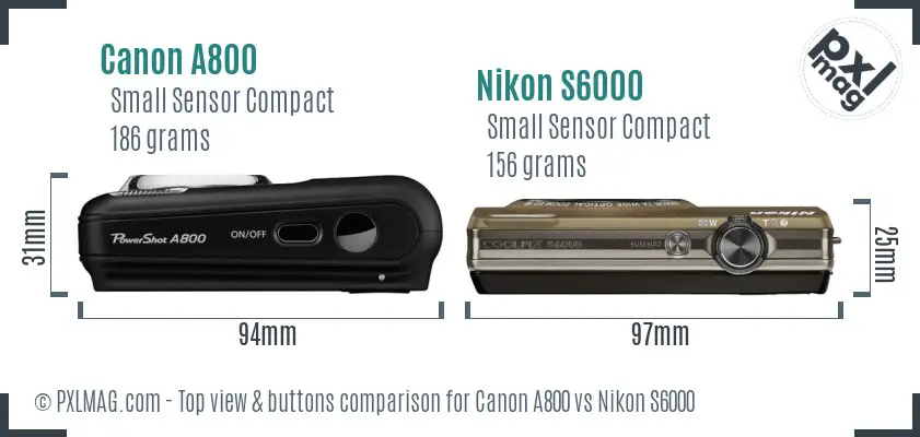 Canon A800 vs Nikon S6000 top view buttons comparison