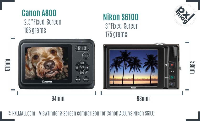 Canon A800 vs Nikon S6100 Screen and Viewfinder comparison